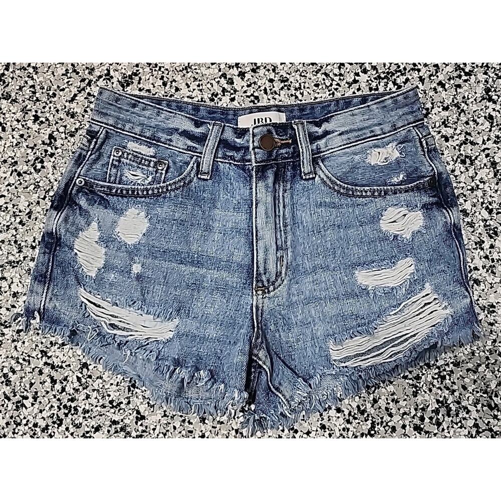 JBD Just Black Denim Jean Shorts Womens (XS) Cutoff Frayed Distressed Light Wash